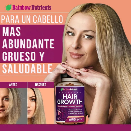 ¡HAIR GROWTH ADVANCED - LOGRA UN CABELLO DE ENSUEÑO DESDE LOS PRIMEROS 7 DÍAS! 120 capsulas